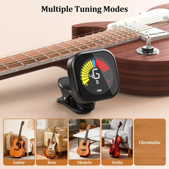 Accordeur de guitare New Bee à clip, écran couleur 360 ° Accordeur acoustique rotatif à accord ouvert pour guitare, basse, ukulélé, violon, violoncelle