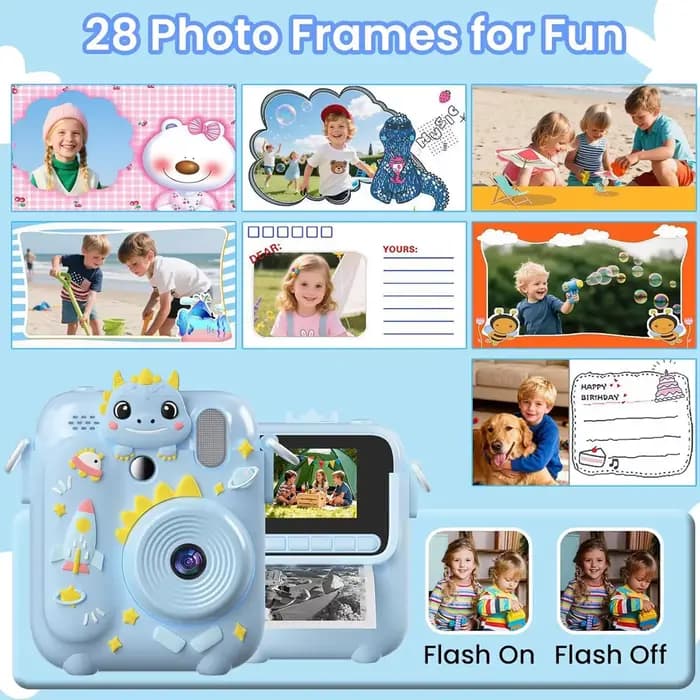 Appareil photo instantané pour enfants avec écran de 2,4 pouces, appareil photo numérique HD 1080P, appareil photo portable pour impression, jouet pour enfants, cadeau d'anniversaire ou de Noël