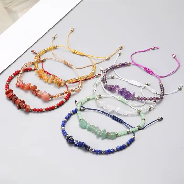 Bracelet bohème en pierre concassée en cristal, fait à la main, pour Couple, amitié, mode, perles en pierre simples, tressé, bijoux