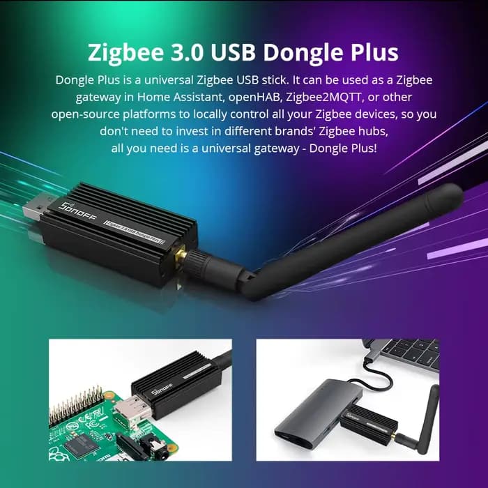 SONOFF Zigbee 3.0 USB Dongle Plus ZBDongle-E Passerelle Hub Zigbee pour Maison Intelligente via Home Assistant, OpenHAB et Zigbee2MQTT