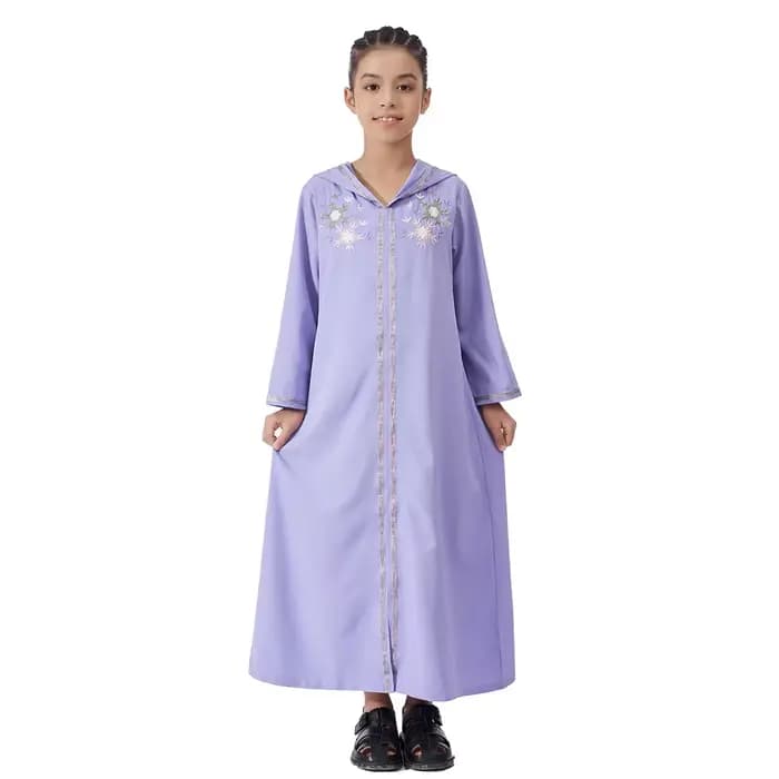 Eid Djellaba Abayas à capuche pour enfants filles Robe brodée musulmane Ramadan Dubai Kaftan Kebaya Caftan Marocain Jalabiya Robe