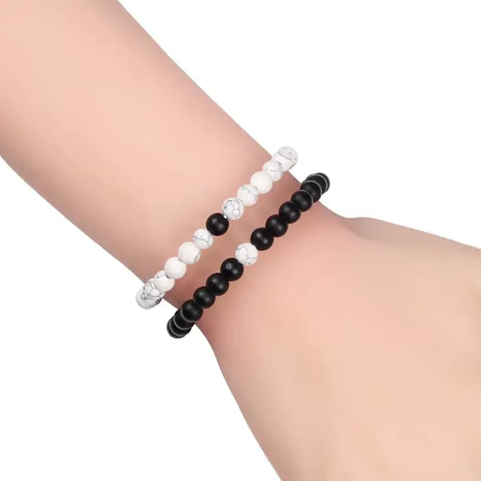 Chaud à la mode hommes pierre de lave Couples Distance Bracelets pierre naturelle blanc noir Yin Yang perles Bracelets pour femme ami Pulseira