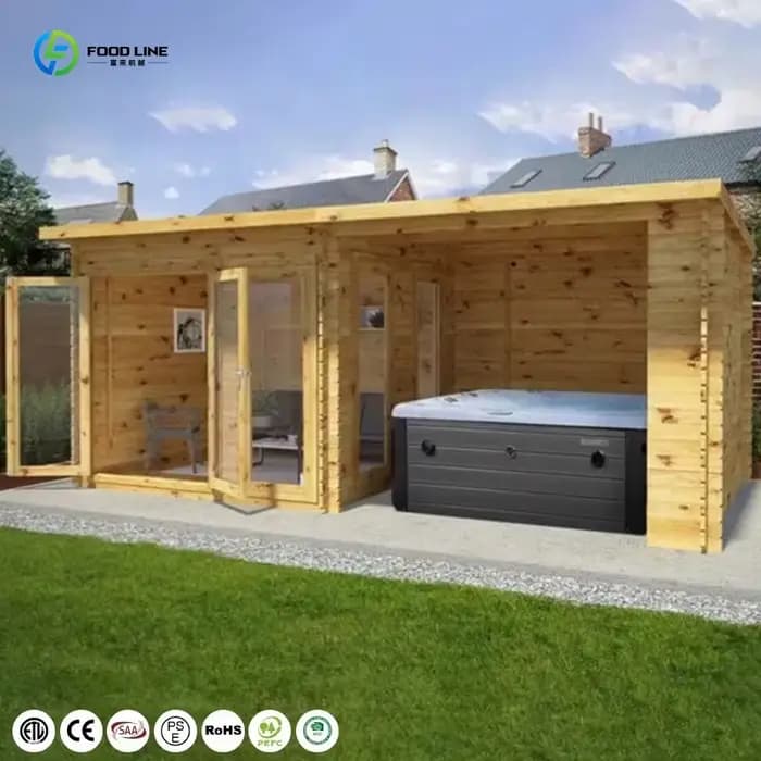 Centre de sauna extérieur multi-espaces commercial, sauna de jardin toutes saisons avec douche complète et installations sanitaires
