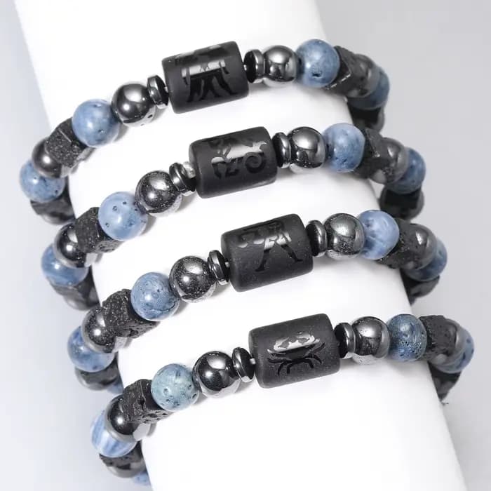 12 Constellation naturel bleu corail lave pierre perles Bracelet pour hommes Couple corde amitié zodiaque