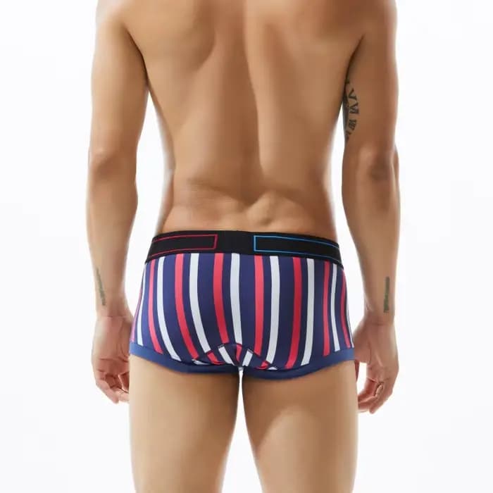 Sous-vêtements pour hommes à taille basse, coupe ajustée, rayés, sexy, à la mode, haute élasticité, respirants, pantalons à quatre coins à fond plat