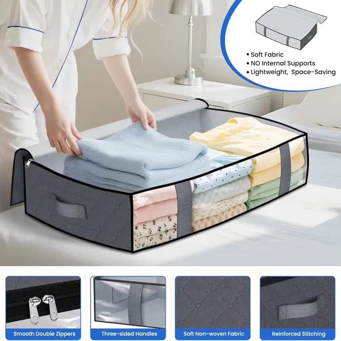 Paquet de 4 conteneurs de rangement sous le lit, sac de rangement de couverture, rangement et Organization de chaussures, organisateur de literie peu encombrant pour chambre à coucher