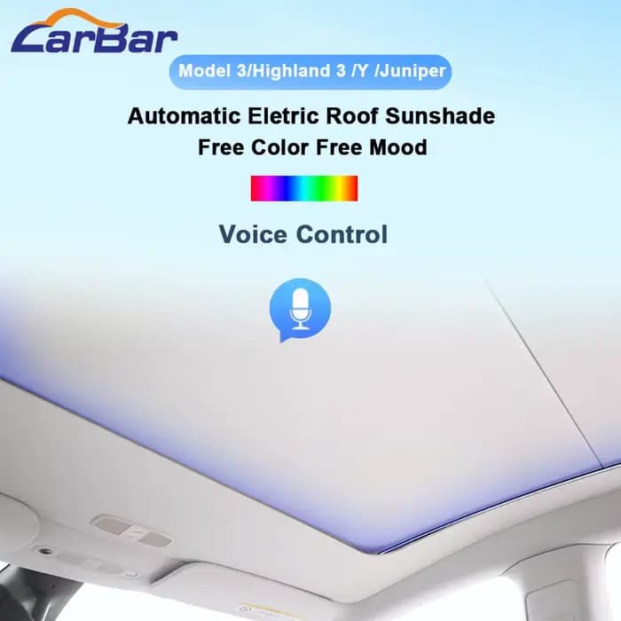 Pare-soleil de toit électrique numérique à commande vocale Carbar pour Tesla Model 3 Y Highland 3 2026 Y Juniper avec éclairage LED ambiant