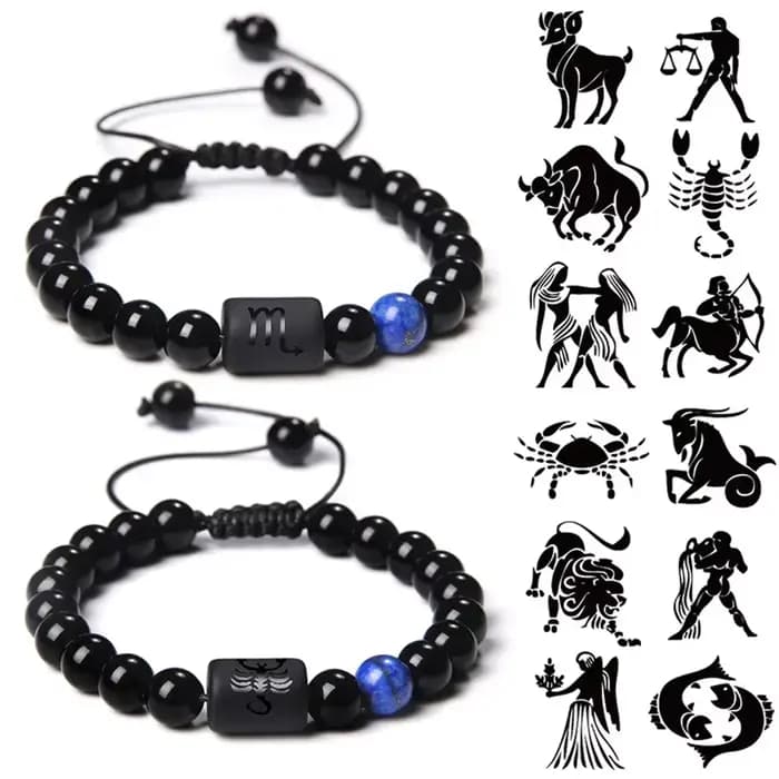 Bracelet tressé en pierre naturelle pour hommes et femmes, perles Reiki, bijoux de charme, bracelet de couple, 12 constellations, noir