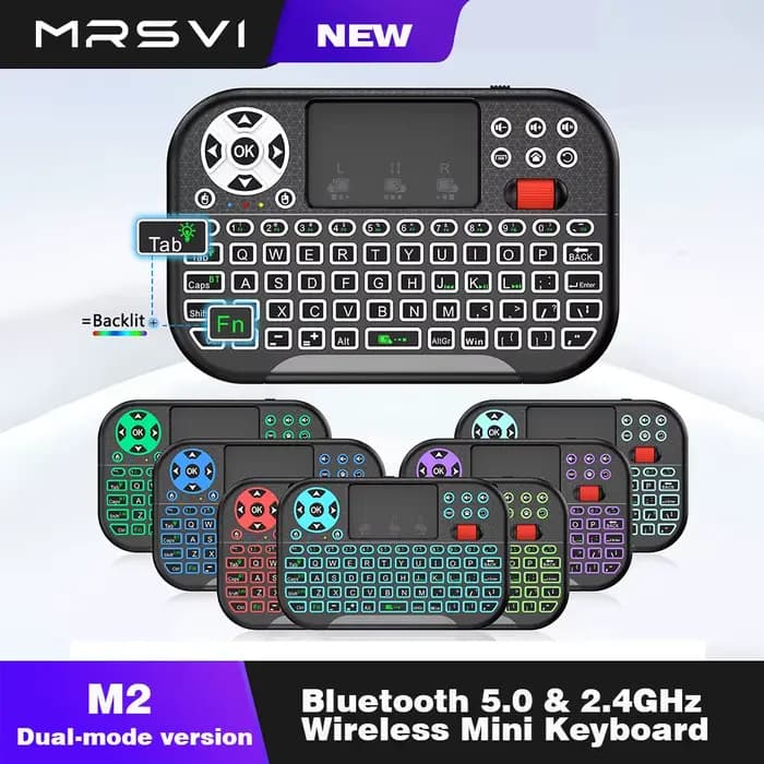 Clavier sans fil MRSVI 2.4G+BT avec rétroéclairage 8 couleurs, pavé tactile à molette de défilement et souris aérienne pour Smart TV/PC/Projecteur