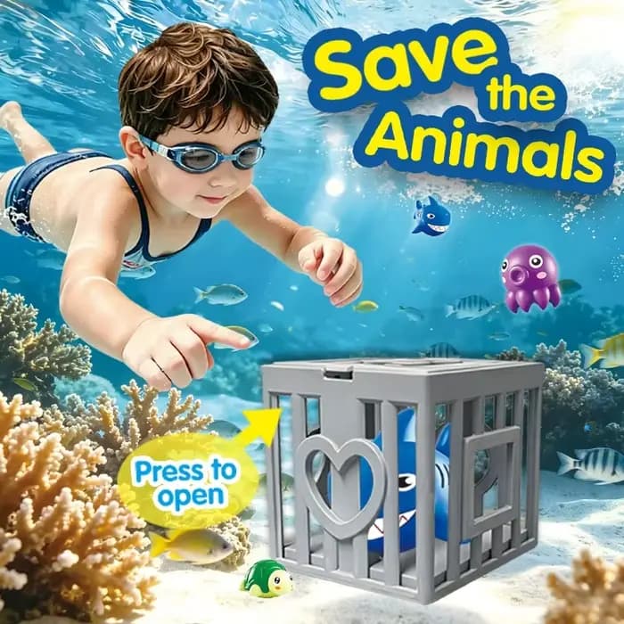 Jeu de plongée sous-marine pour enfants, ensemble de jouets mignons en forme de requin avec cage de capture, jouets d'été pour l'entraînement à la piscine pour garçons et filles