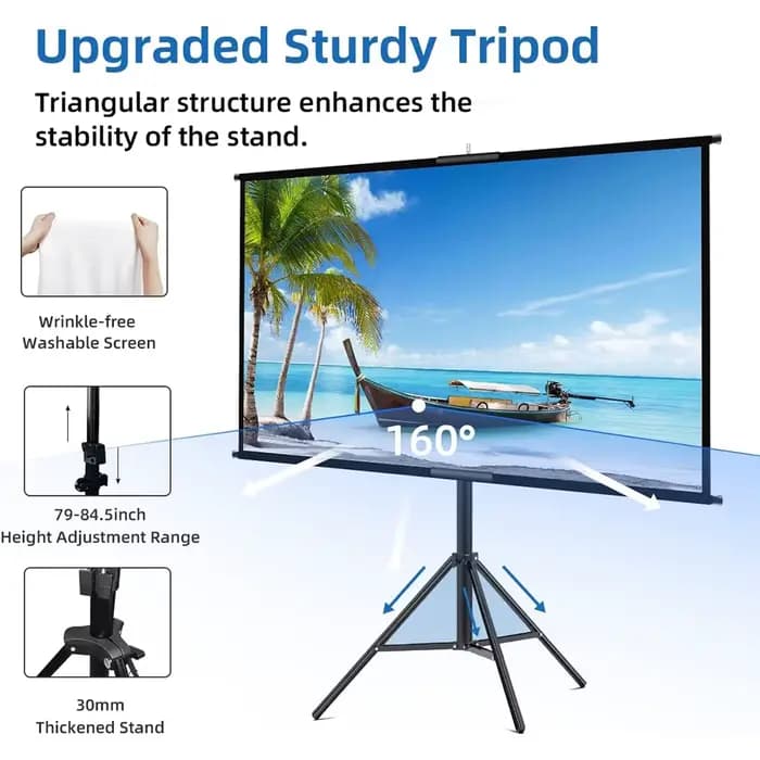 VEIDADZ écran de projecteur avec support pliable blanc sans plis 60-120 pouces 16:9