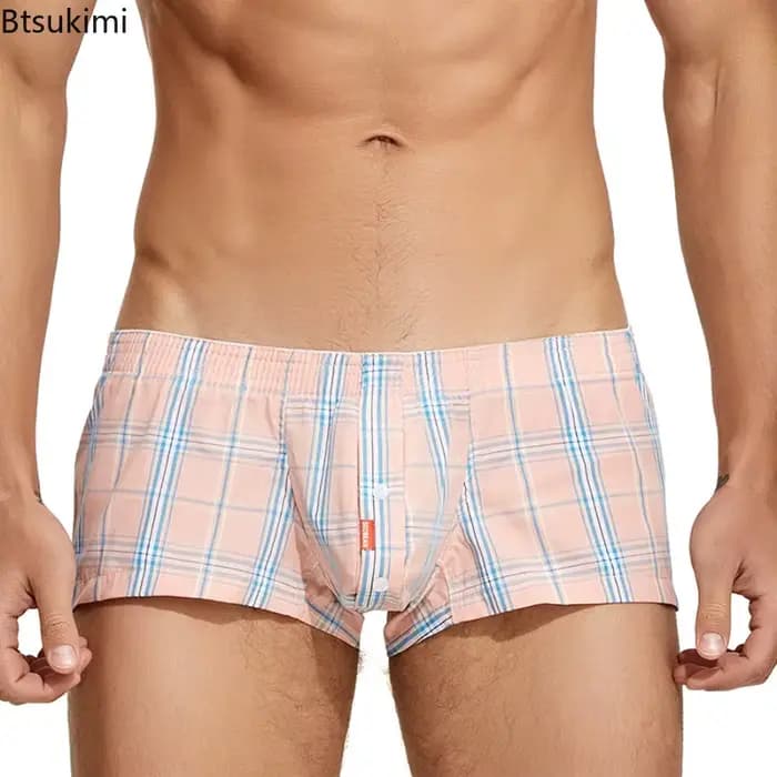 Nouvelles Offres Spéciales – Caleçons Confortables en Coton à Carreaux pour Hommes – Shorts de Détente et de Sommeil avec Design U Convexe – Boxers pour Homme
