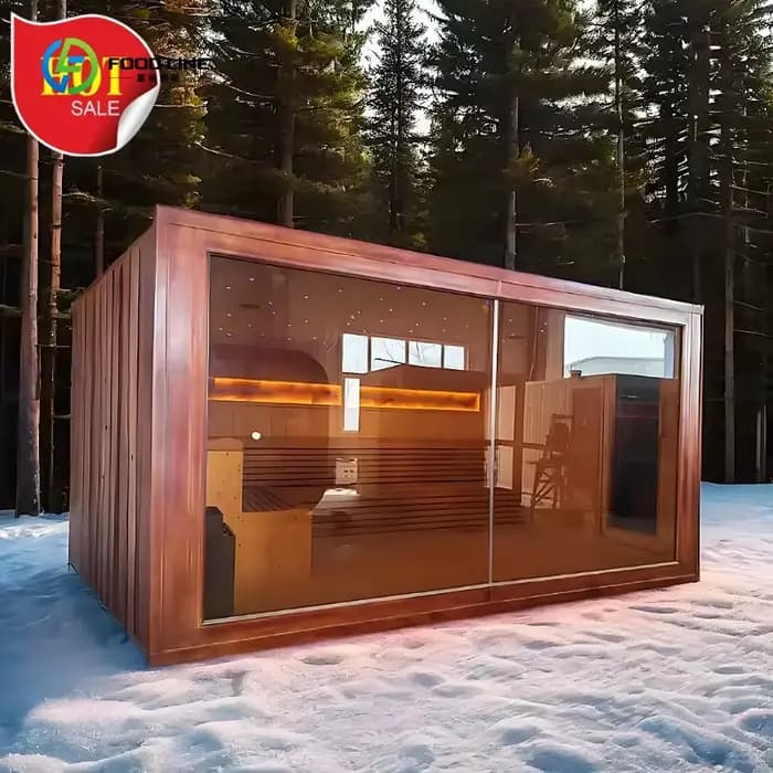 Sauna extérieur de luxe en bois pour 3-4 personnes, fonction vapeur sèche traditionnelle, personnalisable en usine OEM pour villa sur mesure