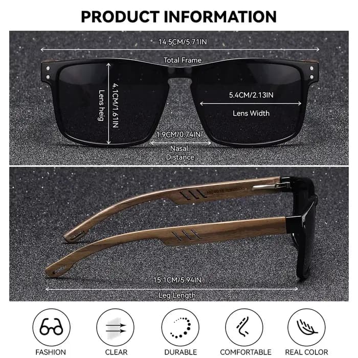 BARCUR Lunettes de soleil de style professionnel simples et confortables, classiques et polyvalentes, avec protection UV en forme de boîte