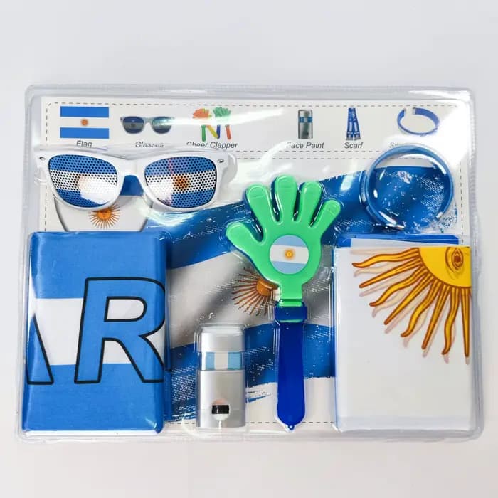 Kit d'accessoires pour supporters sur le thème du football 2026 : Peinture pour les yeux et le visage, écharpe de supporter à motif drapeau national, claquettes, bracelets et lunettes