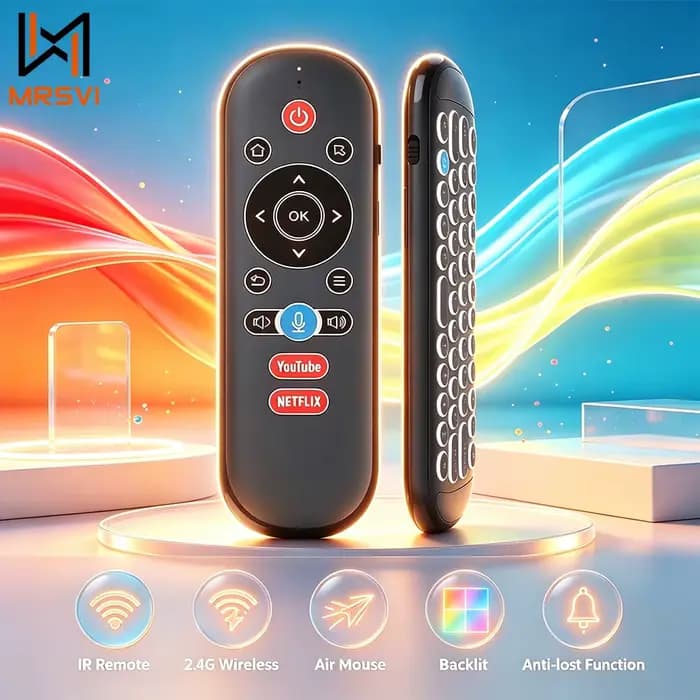Télécommande sans fil MRSVI 2.4G Air Mouse – Mini clavier rétroéclairé, anti-perte, apprentissage IR et gyroscope pour Android TV Box / Smart TV / PC