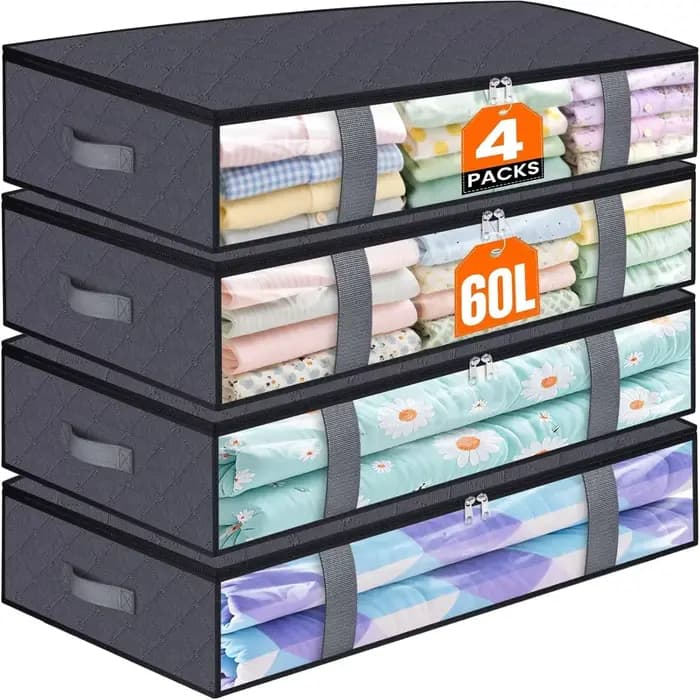 Paquet de 4 conteneurs de rangement sous le lit, sac de rangement de couverture, rangement et Organization de chaussures, organisateur de literie peu encombrant pour chambre à coucher