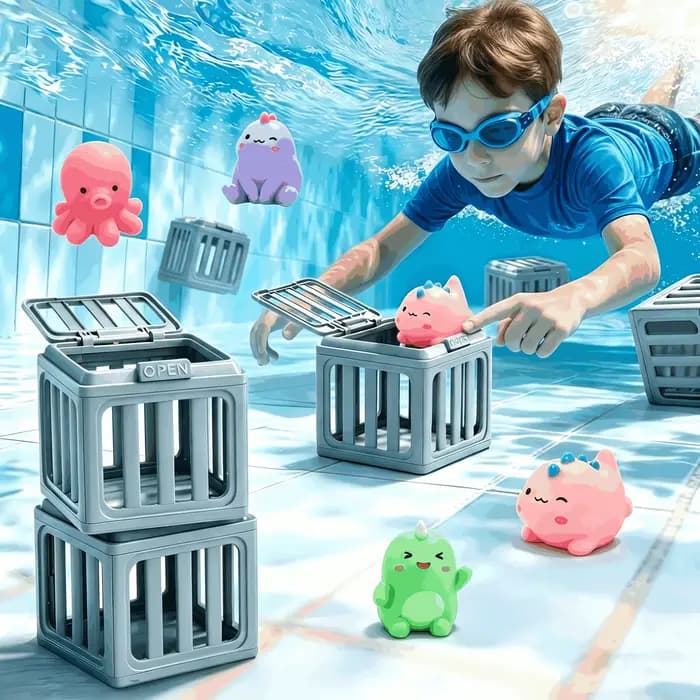 Jouets de plongée pour piscine pour enfants, jouets de natation avec boîte à poissons, animaux flottants adaptés