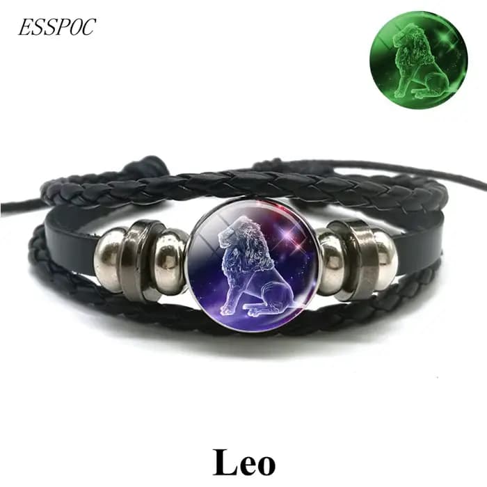 Gemini Leo balance scorpion sagittaire 12 Constellation Bracelet lumineux Bracelet en cuir zodiaque charme bijoux Bracelet pour hommes