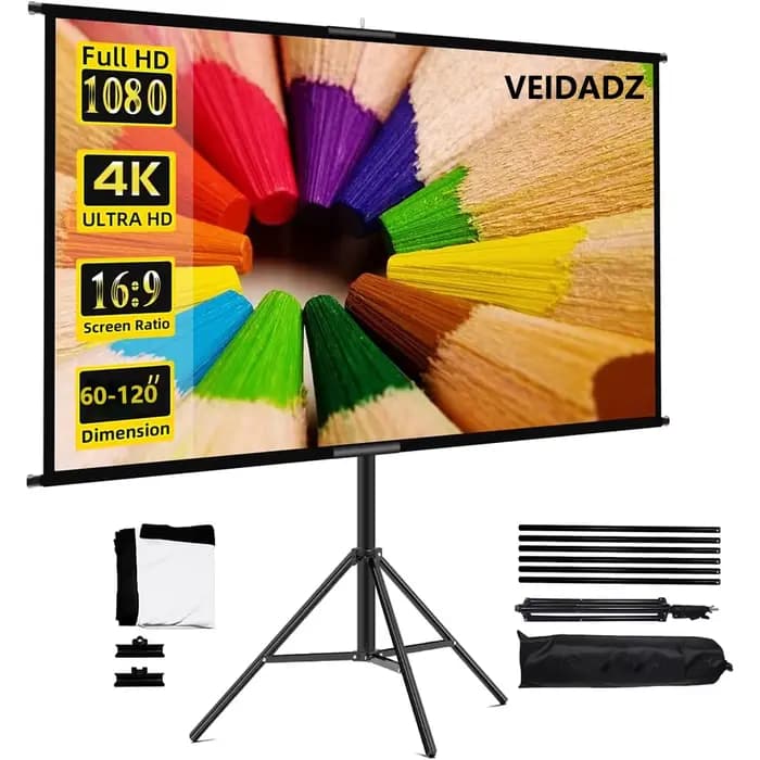 VEIDADZ écran de projecteur avec support pliable blanc sans plis 60-120 pouces 16:9