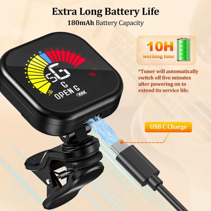 Accordeur de guitare New Bee à clip, écran couleur 360 ° Accordeur acoustique rotatif à accord ouvert pour guitare, basse, ukulélé, violon, violoncelle