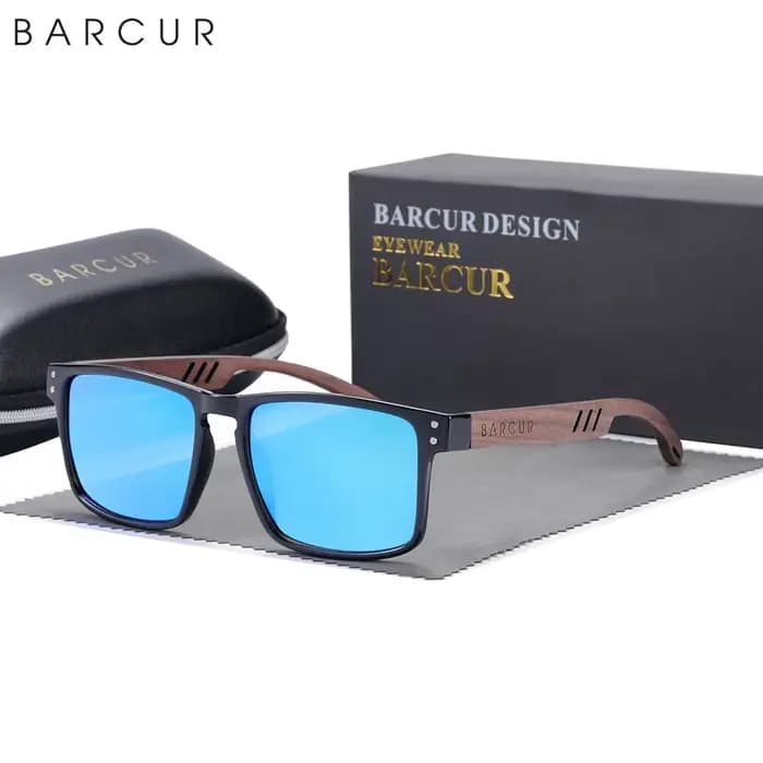 BARCUR-Lunettes de soleil polarisées en bois naturel pour hommes, design original, lunettes de soleil d'affaires, lunettes carrées, lunettes de marque de luxe