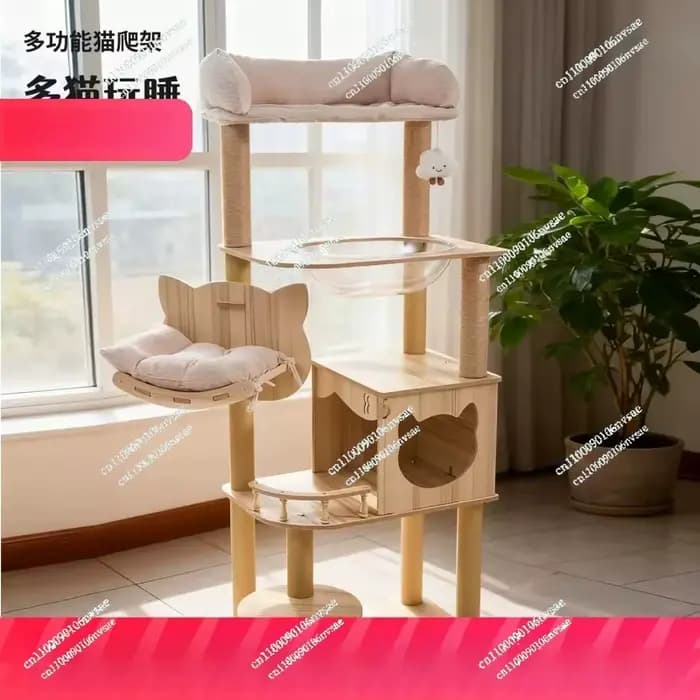 Arbre à chat en bois haut avec condo pour chat, perchoir en peluche douce, meuble d'escalade stable à plusieurs niveaux pour chatons et chats d'intérieur