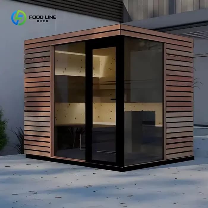 Sauna extérieur de luxe en bois pour 3-4 personnes, fonction vapeur sèche traditionnelle, personnalisable en usine OEM pour villa sur mesure