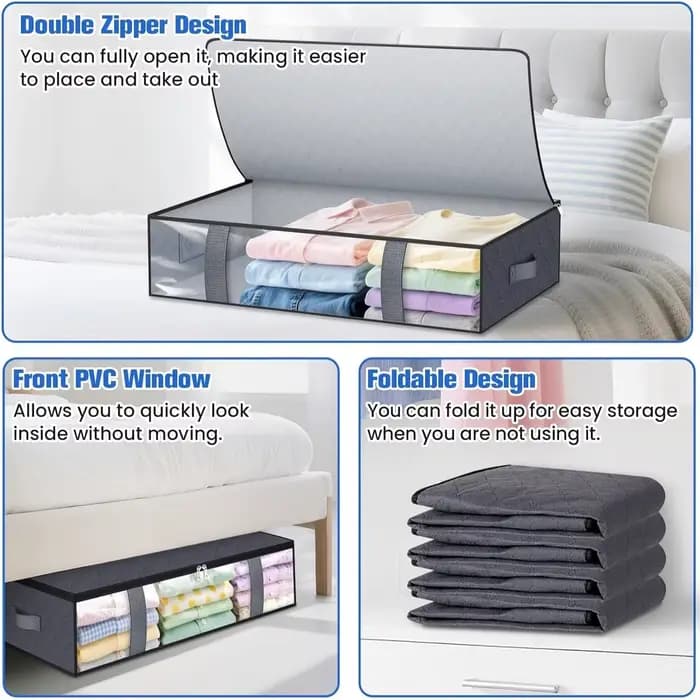 Paquet de 4 conteneurs de rangement sous le lit, sac de rangement de couverture, rangement et Organization de chaussures, organisateur de literie peu encombrant pour chambre à coucher
