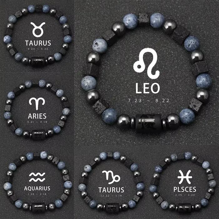 12 Constellation naturel bleu corail lave pierre perles Bracelet pour hommes Couple corde amitié zodiaque