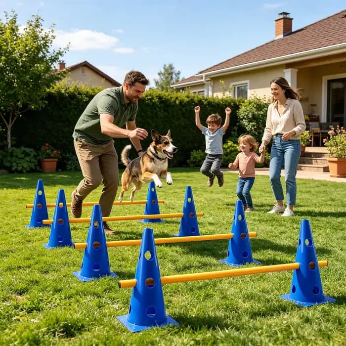 Ensemble de cônes et obstacles d'agility pour chien, parcours d'exercice portable et réglable pour l'entraînement extérieur des chiots