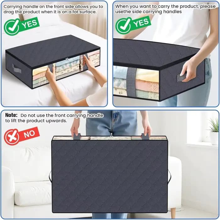 Paquet de 4 conteneurs de rangement sous le lit, sac de rangement de couverture, rangement et Organization de chaussures, organisateur de literie peu encombrant pour chambre à coucher