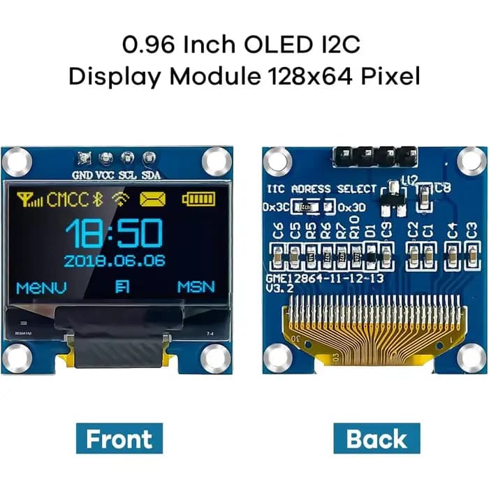 Module d'écran d'affichage OLED de 0.96 pouces, I2C IIC 128x64 SS - D - 1306 3.3V-5V bleu/bleu jaune/blanc pour Arduino ESP32 ESP8266