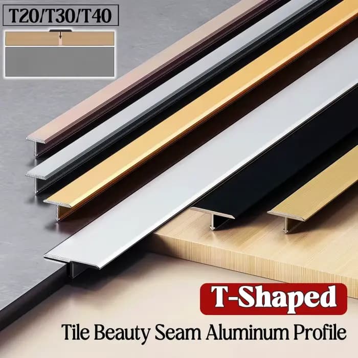 Profilé en aluminium en T encastré pour joint de carrelage, bande de transition de sol, seuil de porte, joint décoratif pour carrelage bois, bande d'étanchéité