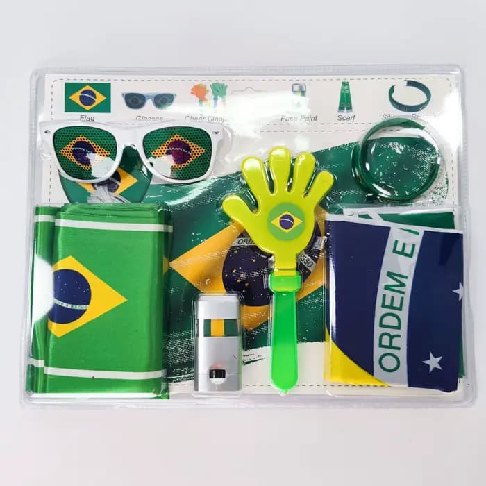 Kit d'accessoires pour supporters sur le thème du football 2026 : Peinture pour les yeux et le visage, écharpe de supporter à motif drapeau national, claquettes, bracelets et lunettes