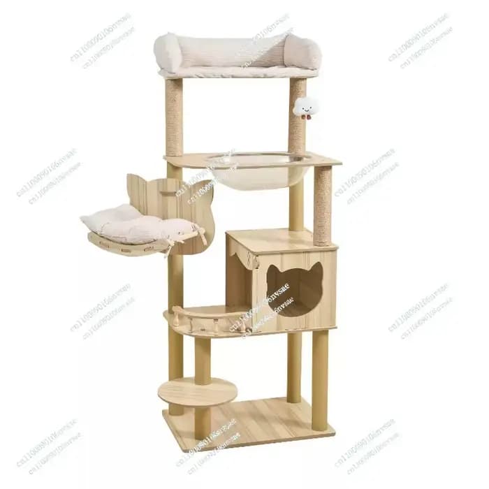 Arbre à chat en bois haut avec condo pour chat, perchoir en peluche douce, meuble d'escalade stable à plusieurs niveaux pour chatons et chats d'intérieur