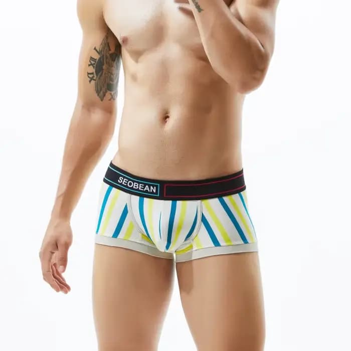 Sous-vêtements pour hommes à taille basse, coupe ajustée, rayés, sexy, à la mode, haute élasticité, respirants, pantalons à quatre coins à fond plat