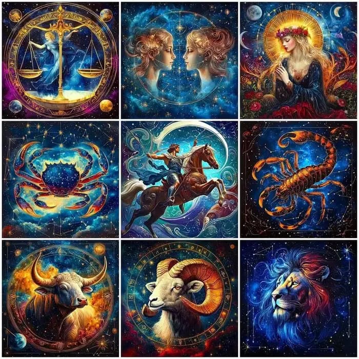 DIY Art Diamant Astrologie Mystique, Libra Gemini Virgo Cancer Scorpio Taurus Aries Lion Galaxie Nuit Décoration Murale Maison Cadeau