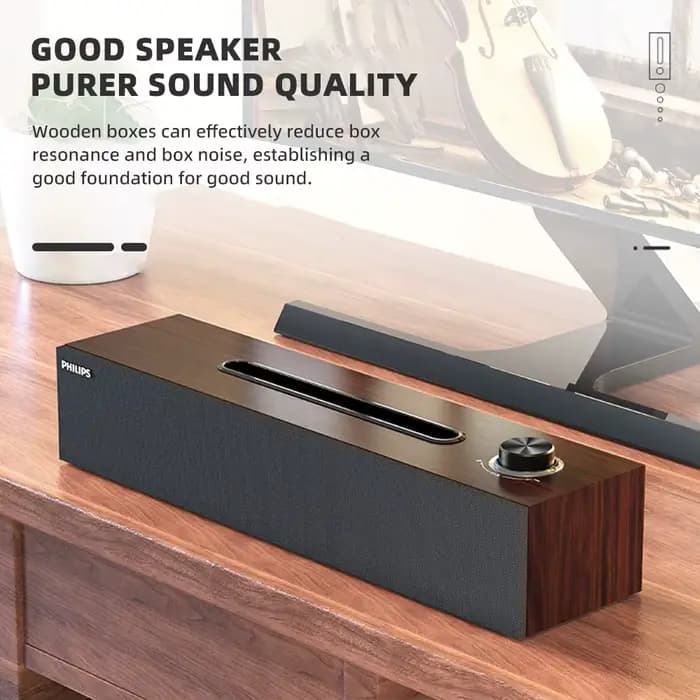 La barre de son Philips SPA 3808 comprend une conception simple de grain de bois