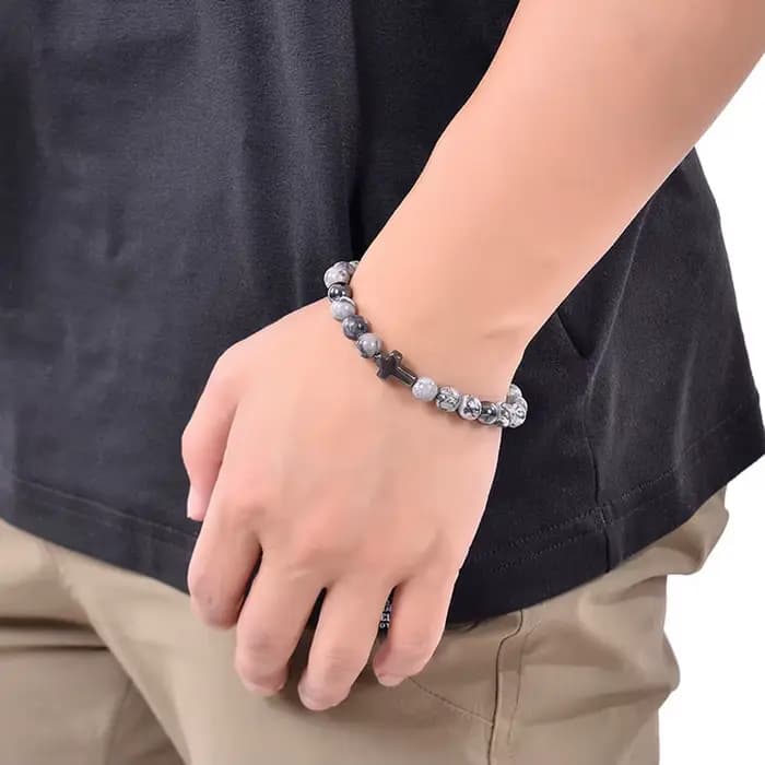 Bracelets en pierre naturelle pour hommes, bracelet en corde élastique tendance, perles de 8 mm, bracelet pour couple, bijoux
