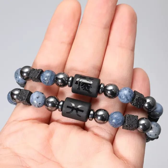 12 Constellation naturel bleu corail lave pierre perles Bracelet pour hommes Couple corde amitié zodiaque