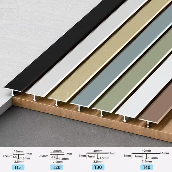 Profilé en aluminium en T encastré pour joint de carrelage, bande de transition de sol, seuil de porte, joint décoratif pour carrelage bois, bande d'étanchéité