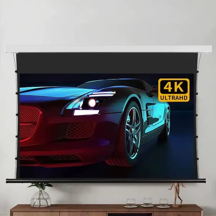 Écran de projecteur de Tension d'onglet motorisé en matériau blanc de cinéma de haute classe 60-150 pouces pour projecteurs longue portée prenant en charge 4K 3D