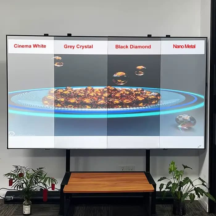 Échantillon de tissu pour écran de projection ALR gris cristal/blanc cinéma/fibre de verre nano métallique 3D 4K 8K