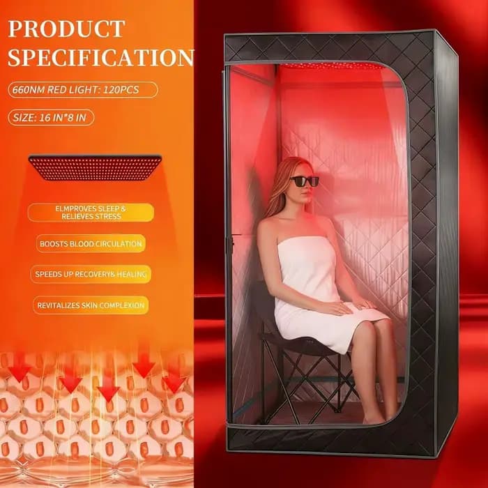 Sauna portable avec thérapie par lumière rouge, tente de sauna à domicile avec boîte de chauffage à sec, commande simple, chaise pliable incluse pour la relaxation