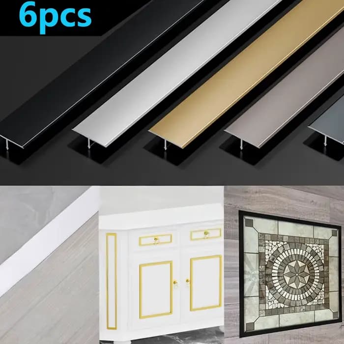 Lot de 6 profilés de transition en aluminium en forme de T pour carrelage, bande de joint de finition 35,4 po x 0,78 po, noir, argent, or