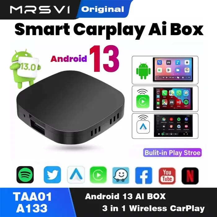 Boîte AI Carplay MRSVI Android 13 sans fil, boîte intelligente Android AI pour Youtube Netflix Toyota Mazda Hyundai Haval GMC Ford MG VW Kia