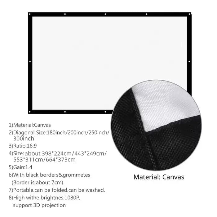 Écran de projection surdimensionné 180 200 250 300 pouces pour projecteurs BenQ Optoma Samsung