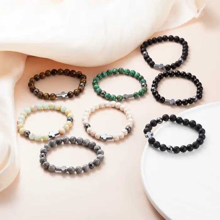 Bracelets en pierre naturelle pour hommes, bracelet en corde élastique tendance, perles de 8 mm, bracelet pour couple, bijoux