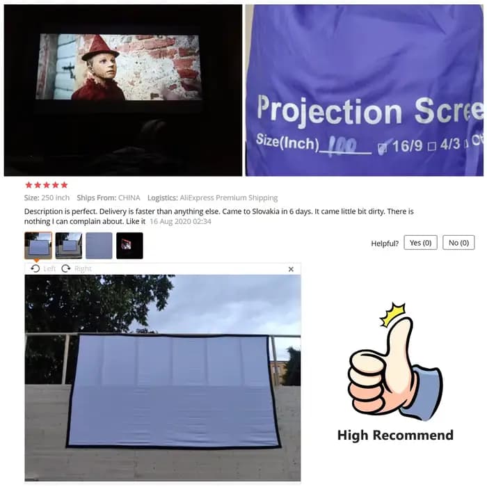 Écran de projection surdimensionné 180 200 250 300 pouces pour projecteurs BenQ Optoma Samsung